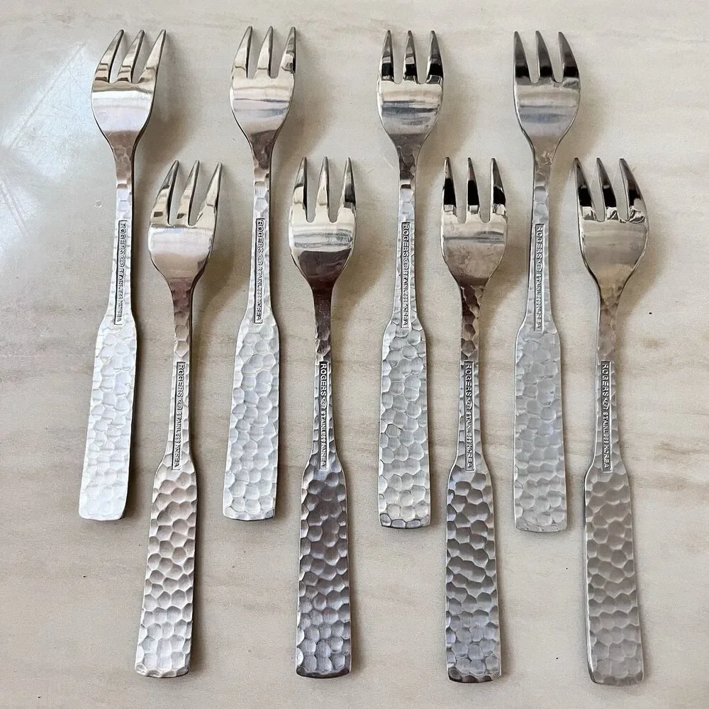 8pc Rogers Plymouth Cove Hammered Cocktail/Seafood Fork Stainless STANLEYROBERTS